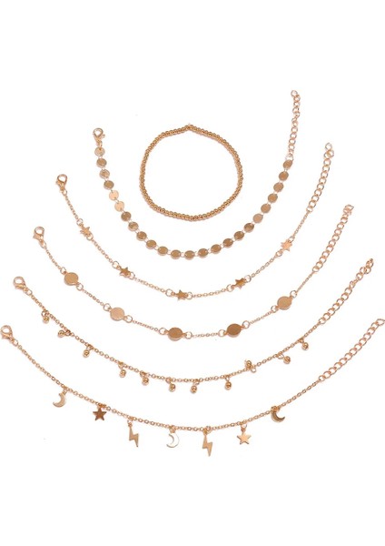 NO.50185 Beden Modyle Ayak Bileği Bilezik Seti Boho Takı Zincirleri Infinity Yuvarlak Charm Bilezikler Altın Kadınlar Bakır Metal Kadınlar Için Halhal Ayak (Yurt Dışından)
