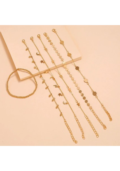 NO.50185 Beden Modyle Ayak Bileği Bilezik Seti Boho Takı Zincirleri Infinity Yuvarlak Charm Bilezikler Altın Kadınlar Bakır Metal Kadınlar Için Halhal Ayak (Yurt Dışından)