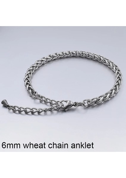 6 mm Buğday Zinciri 2019 Takı Yaz Plaj Halhal Ayak Bileği Bilezikler Kadınlar Için Bacak Zinciri Basit Paslanmaz Çelik Erkekler Halhal Gümüş Renk (Yurt Dışından)