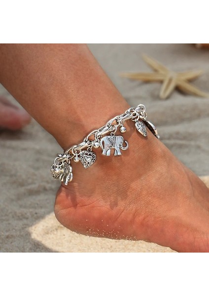 J061 Altın Halhal Vintage Altın Gümüş Renk Halhal Kadınlar Için Fil Kolye Charms Kutusu Zincir Plaj Yaz Ayak Bileği Bilezik Takı (Yurt Dışından) modelleri