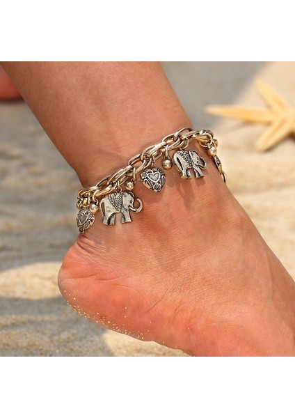 J061 Altın Halhal Vintage Altın Gümüş Renk Halhal Kadınlar Için Fil Kolye Charms Kutusu Zincir Plaj Yaz Ayak Bileği Bilezik Takı (Yurt Dışından) indirimleri