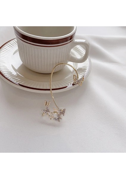 B2507-2 G Zirkon Kelebek Küpe Manşet Kulak Klipsi Kadınlar Kızlar Için Moda Kulak Kancası Hiçbir Piercing Yapraklar Küpe Düğün Takı Hediye (Yurt Dışından)