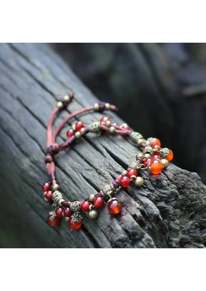 D Hint El Yapımı Elastik Taş Bakır Boncuk Halhal Kadınlar Için Boho Plaj Halhal Çan Bilezik Ayak Takı Ancle Braclets (Yurt Dışından)