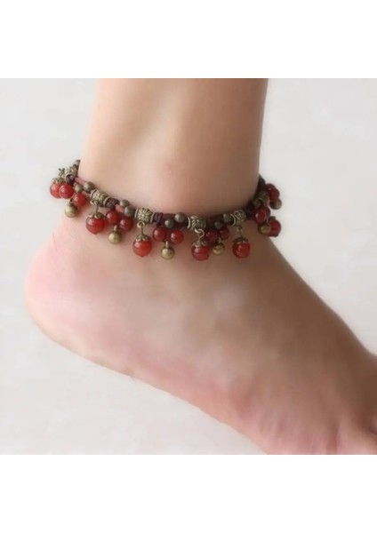D Hint El Yapımı Elastik Taş Bakır Boncuk Halhal Kadınlar Için Boho Plaj Halhal Çan Bilezik Ayak Takı Ancle Braclets (Yurt Dışından)
