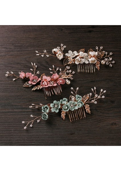 Pembe4 Moda Zarif Mavi Çiçek Kadın Saç Tarakları Headdress Balo Gelin Düğün Saç Aksesuarları Altın Yapraklar Saç Takı Saç Tokaları (Yurt Dışından) fiyatları