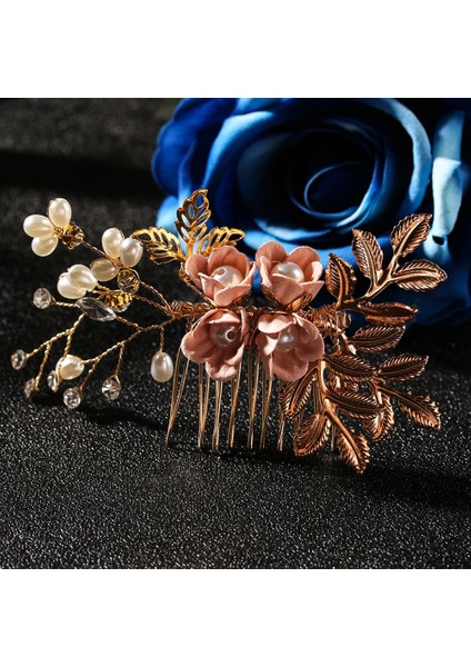 Pembe4 Moda Zarif Mavi Çiçek Kadın Saç Tarakları Headdress Balo Gelin Düğün Saç Aksesuarları Altın Yapraklar Saç Takı Saç Tokaları (Yurt Dışından) modelleri