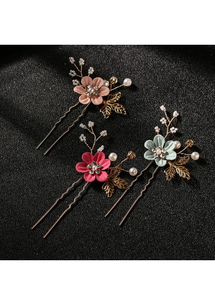 Pembe4 Moda Zarif Mavi Çiçek Kadın Saç Tarakları Headdress Balo Gelin Düğün Saç Aksesuarları Altın Yapraklar Saç Takı Saç Tokaları (Yurt Dışından) fırsatları