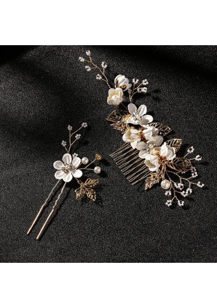 Pembe4 Moda Zarif Mavi Çiçek Kadın Saç Tarakları Headdress Balo Gelin Düğün Saç Aksesuarları Altın Yapraklar Saç Takı Saç Tokaları (Yurt Dışından) indirimleri