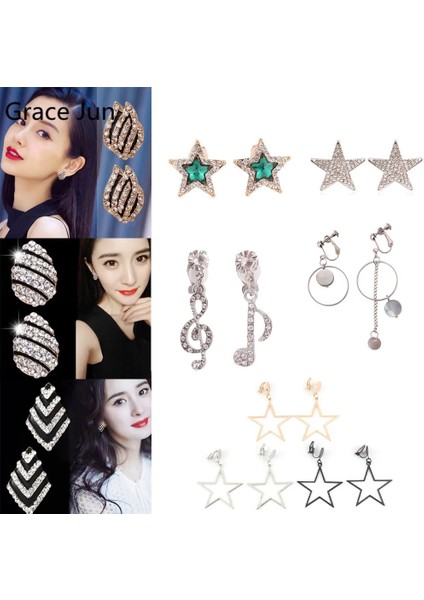 A8 Klipsli Kore Tarzı Rhinestone Kristal Yıldız Su Damlası Klipsli Küpe Delinmiş Moda Muhteşem Hiçbir Kulak Deliği Küpe Olmadan (Yurt Dışından)
