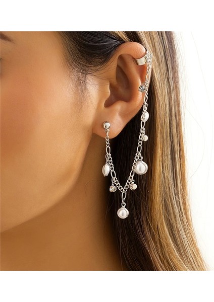 EJ182 Gümüş 22 Moda Altın Metal Püskül Zincir Klip Küpe Kadınlar Için Basit Hiçbir Piercing Sahte Kıkırdak Kulak Manşet Kulak Klipsi Küpe Takı (Yurt Dışından)