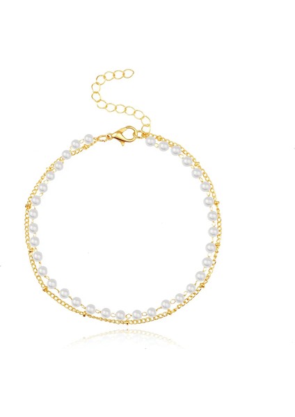 Altın Rengi P 2 Dainty Bule Altın Gümüş Renk Boncuk Halhal Bacak Bilezik Çift Zincir Ayak Mücevheri Bayanlar Plaj Ayak Bileği Zinciri (Yurt Dışından)