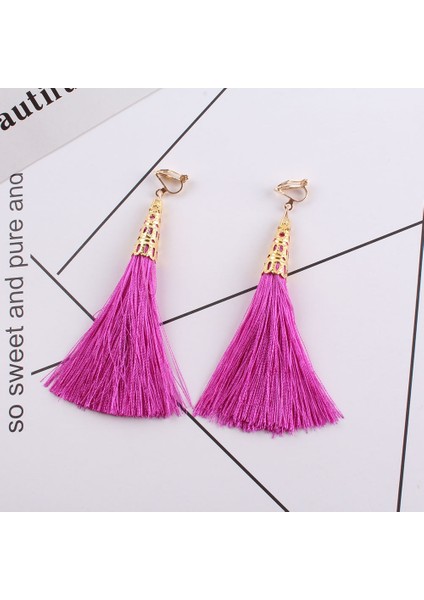 Kırmızı Gül Bohemia Etnik Uzun Püskül Küpe Üzerinde Klip Kadın Takı Geometrik Alaşım Kaplama Deldi Kulak Klipsi Olmadan Basit Dangle (Yurt Dışından)