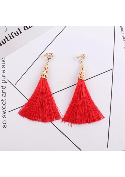 Kırmızı Gül Bohemia Etnik Uzun Püskül Küpe Üzerinde Klip Kadın Takı Geometrik Alaşım Kaplama Deldi Kulak Klipsi Olmadan Basit Dangle (Yurt Dışından) indirimleri