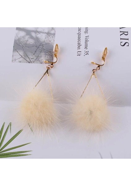 Kremsi Beyaz Tavşan Kürk Top Ponpon Uzun Düğün Klipsi Kadınlar Için Küpe Benzersiz Yumuşak Pom Pom Kulak Küpe Takı Sevimli Noel Hediyesi (Yurt Dışından)