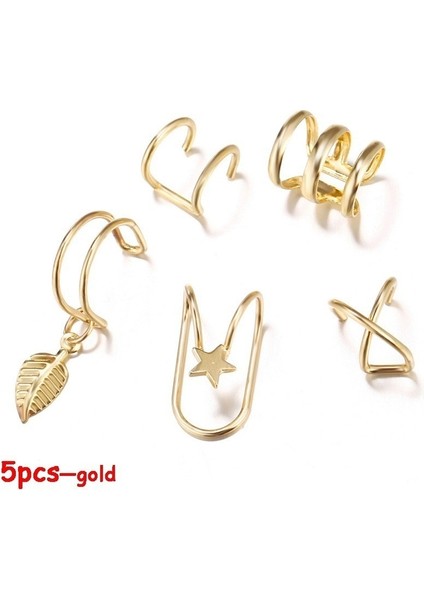 No.1 Boyutu Et Klip Kulak Manşet Küpe Sahte Kıkırdak Küpe Kadınlar Için Altın Renk Zinciri Hiçbir Piercing Klipsli Küpe Seti Kulaklık Takı (Yurt Dışından)