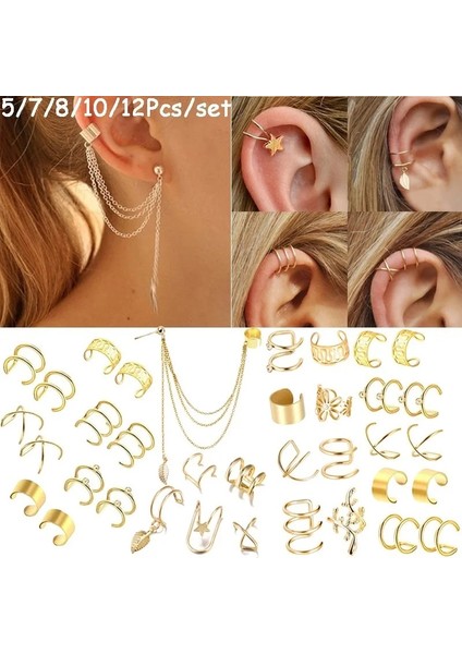 No.1 Boyutu Et Klip Kulak Manşet Küpe Sahte Kıkırdak Küpe Kadınlar Için Altın Renk Zinciri Hiçbir Piercing Klipsli Küpe Seti Kulaklık Takı (Yurt Dışından) modelleri