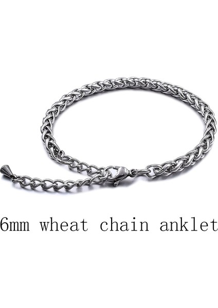 6 mm Buğday Zinciri Paslanmaz Çelik Plaj Halhal Kadın Aksesuarları Için Gümüş Renk Takı Bacak Ayak Bileği Bilezik Ayak Zinciri Erkekler Halhal Hediye (Yurt Dışından)