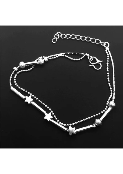 Siyah Çinko Kaplama Gümüş Renk Yıldız Halhal Çift Katmanlı Gümüş Kaplama Charms Ayak Bileği Bilezik Mücevher Halhal Kadınlar Için Ayak Takı A167 (Yurt Dışından) modelleri