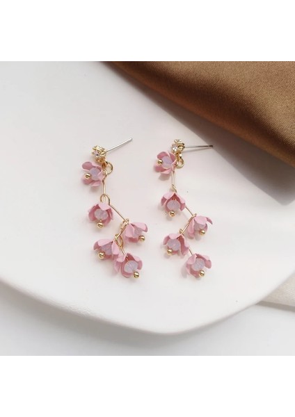Delinmiş Kulaklar Düğün Mücevherat Japon Tarzı Uzun Rhinestone Kristal Pembe Sakura Çiçek Zirkon Klipsli Küpe Kadınlar Için Piercing Olmadan (Yurt Dışından)