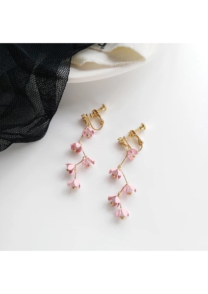 Delinmiş Kulaklar Düğün Mücevherat Japon Tarzı Uzun Rhinestone Kristal Pembe Sakura Çiçek Zirkon Klipsli Küpe Kadınlar Için Piercing Olmadan (Yurt Dışından) fiyatları
