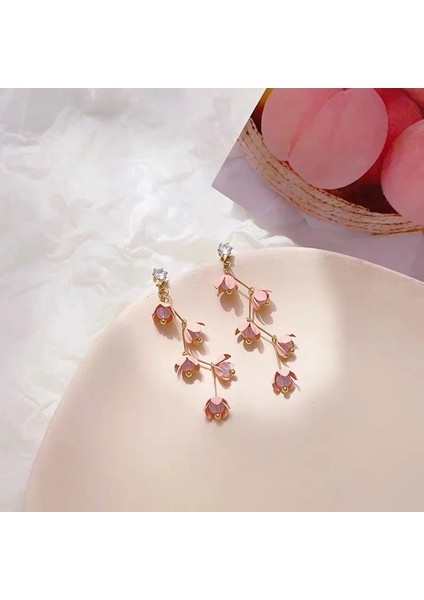 Delinmiş Kulaklar Düğün Mücevherat Japon Tarzı Uzun Rhinestone Kristal Pembe Sakura Çiçek Zirkon Klipsli Küpe Kadınlar Için Piercing Olmadan (Yurt Dışından) fırsatları