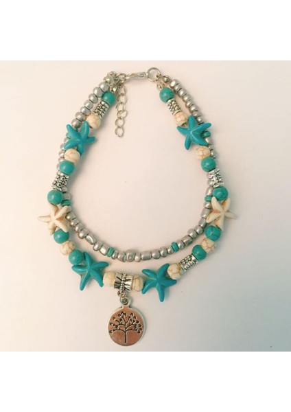 Ağaç Deniz Kaplumbağası Denizyıldızı Plaj Kabuğu Bacak Halhal Ayak Bileği Halhal Kadınlar Için Bilezik Boho Yalınayak Sandalet Bilezik Moda Takı (Yurt Dışından)