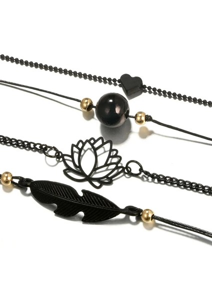 2 Adet AB10019 Gümüş 4 Adet Yeni Siyah Tüy Lotus Halhal Kadınlar Için Moda Kalp Charm Boho Bilezik Kadınlar Için Bilek Zinciri Bilezikler Parti Takı (Yurt Dışından) fırsatları
