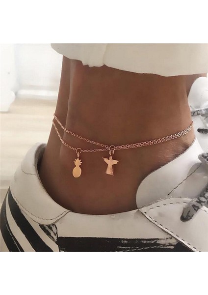 S182JIN Kadınlar Için Vintage Çoklu Katmanlar Halhal Sıyah Güneş Kolye Charms Halat Zincir Plaj Yaz Ayak Bileği Bilezik Mücevher (Yurt Dışından)