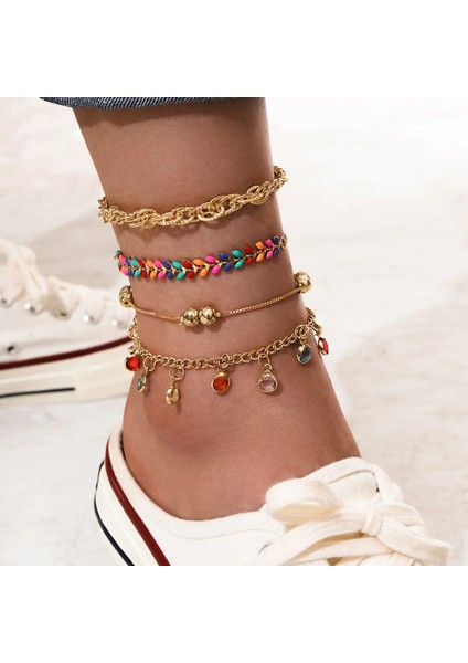 No.31 Boyutu Boho Kabuk Yıldız Zinciri Ayak Bileği Bilezik Kadınlar Için Set Denizyıldızı Anahtar Kelebek Charm Ayak Bileği Ayak Takı Aksesuarları (Yurt Dışından)