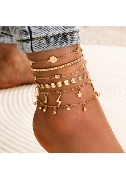 No.31 Boyutu Boho Kabuk Yıldız Zinciri Ayak Bileği Bilezik Kadınlar Için Set Denizyıldızı Anahtar Kelebek Charm Ayak Bileği Ayak Takı Aksesuarları (Yurt Dışından) fırsatları