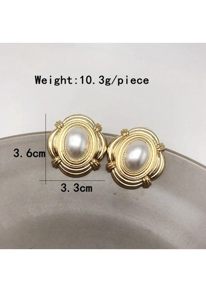 No.5 Saplama Geometrik Zarif Inciler Alaşım Moda Küpe Açıklama Metal Kalp Yuvarlak Beyaz Inciler Mücevher (Yurt Dışından)