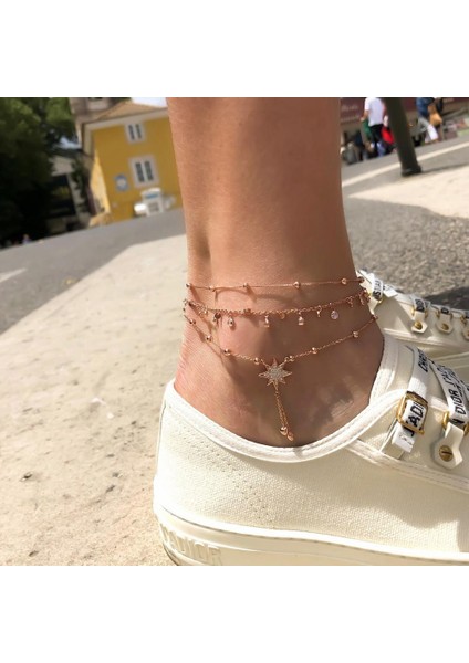 1 Bohemia Çok Katmanlı Kristal Halhal Seti Moda Sequins Yıldız Ayak Bileği Bilezikler Kadınlar Için Yaz Plaj Ayak Takı Bacak Zinciri Halhal (Yurt Dışından)