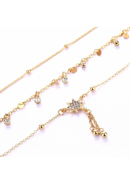 1 Bohemia Çok Katmanlı Kristal Halhal Seti Moda Sequins Yıldız Ayak Bileği Bilezikler Kadınlar Için Yaz Plaj Ayak Takı Bacak Zinciri Halhal (Yurt Dışından)