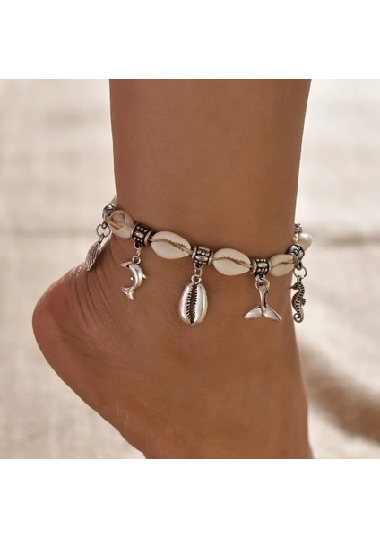 No.5 Boyutu Boho Shell Kaplumbağa El Yapımı Halhal Kadınlar Için Mavi Halat Zinciri Bacak Üzerinde Doğal Kabuk Ayak Bileği Bilezik Ayak Yaz Plaj Takı (Yurt Dışından)