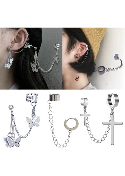 No.2 Boyutu Moda Kelebek Klip Küpe Kulak Kancası Paslanmaz Çelik Kulak Klipleri Çift Deldi Küpe Punk Küpe Kadın Kız Takı (Yurt Dışından)