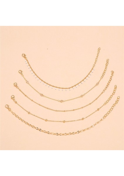 J50093 Modyle Bohemian Ayak Bileği Bilezikler Kadınlar Için Set Çok Katmanlı Boncuk Taklidi Kolye Charm Bilezikler Halhal Ayak Takı Hediye (Yurt Dışından)