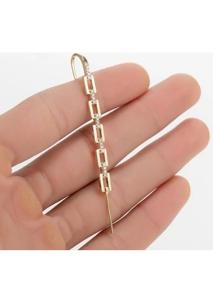 Altın Tarzı No.96 Beden Yeni Kulak Iğne Sarma Paletli Kanca Küpe Womeurround Auricle Diyagonal Damızlık Bakır Kakma Zirkon Piercing Küpe 1 Adet (Yurt Dışından)