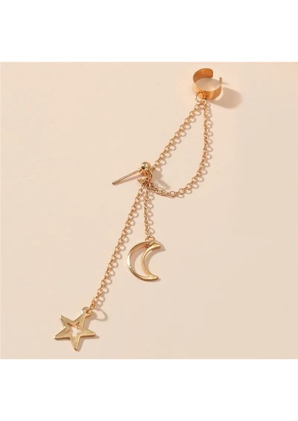NO.64090 Boyut Vagzeb Fashion Moon Yıldız Klipsli Küpe Kulak Kancası Altın Gümüş Renk Kulak Clain Kadınlar Için Çift Deldi Küpe (Yurt Dışından)
