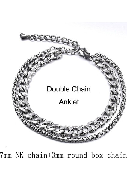 7mm Nk Çift Zincir Gümüş Renk Paslanmaz Çelik Plaj Halhal Kadın Aksesuarları Için Yaz Erkekler Ayak Bileği Bilezik Bacak Zinciri Ayak Takı Parçası Hediye (Yurt Dışından)