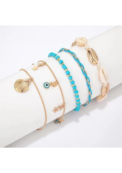 NO.7075 Beden Docona Boho El Yapımı Kabuk Tohum Boncuk Halhal Kadınlar Için Set Çok Katmanlı Kırık Taşlar Yaz Okyanus Plaj Ayak Zincirleri Takı 9426 (Yurt Dışından)