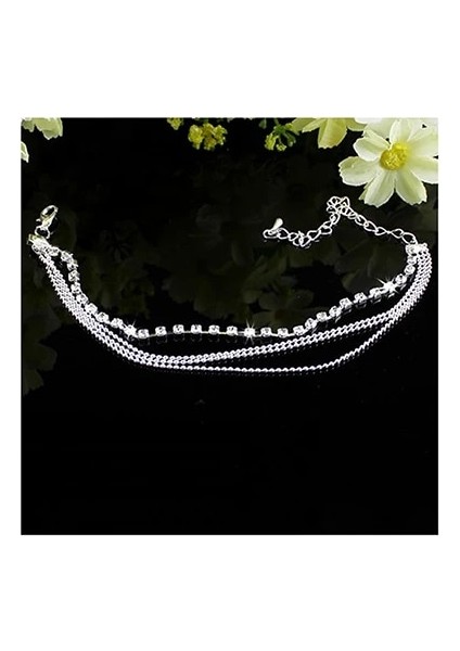 Gümüş Rengi Bohem Kristal Boncuk Çok Katmanlı Zincir Halhal Bayan Charm Ayak Takı Zincirleri Bacak Bilezik Moda Halhal (Yurt Dışından) modelleri