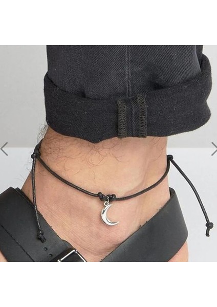 Gümüş---09 Geri Kazanılmış Vintage Inspired Halhal ile Ay Kolye Siyah Deri Kordon Şanslı Bilezik Erkekler Kadınlar Için Ayarlanabilir Halhal Sörf (Yurt Dışından) fiyatları