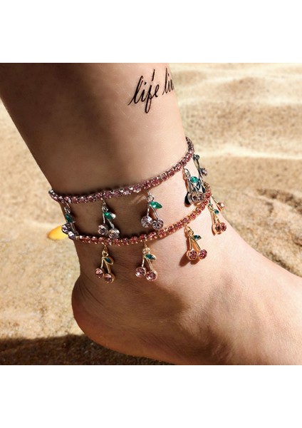 001801GD Trendy Kırmızı Büyük Rhinestone Kiraz Halhal Kadınlar Için Bilezik Bling Bling Kristal Meyve Tenis Ayak Bileği Zinciri Punk Parti Takı Hediyeler (Yurt Dışından) indirimleri
