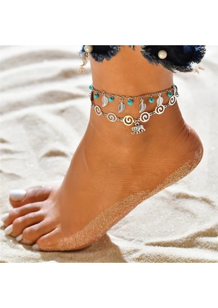NO.50177 Beden Modyle Bohemia Yaz Sıcak Moda Ayak Takı Gümüş Renk Vintage Charm Boncuk Kadın Plaj Takı Için Hayat Ağacı Halhal Bırakır (Yurt Dışından)