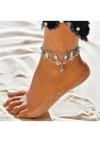 NO.50177 Beden Modyle Bohemia Yaz Sıcak Moda Ayak Takı Gümüş Renk Vintage Charm Boncuk Kadın Plaj Takı Için Hayat Ağacı Halhal Bırakır (Yurt Dışından)