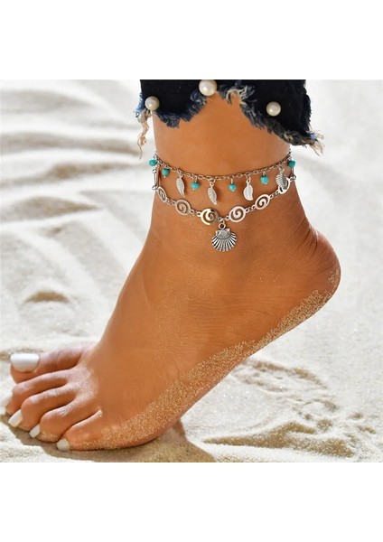 NO.50177 Beden Modyle Bohemia Yaz Sıcak Moda Ayak Takı Gümüş Renk Vintage Charm Boncuk Kadın Plaj Takı Için Hayat Ağacı Halhal Bırakır (Yurt Dışından)