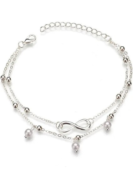 S010ALTIN S010 Boho Çift Katmanlar Kadınlar Için Inci Kolye Halhal Altın Renk Kalp Infinity Ayak Bileği Bilezik Ayak Takı Aksesuarları (Yurt Dışından)