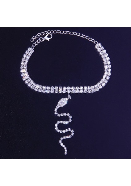Gümüş Yılan Zinciri Stonefa Boho Kadınlar Için Sevimli Moda Yılan Halhal Zincir Ayak Hint Charm Rhinestone Kolye Halhal Bilezik Takı Hediyeler (Yurt Dışından)