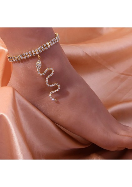 Gümüş Yılan Zinciri Stonefa Boho Kadınlar Için Sevimli Moda Yılan Halhal Zincir Ayak Hint Charm Rhinestone Kolye Halhal Bilezik Takı Hediyeler (Yurt Dışından)