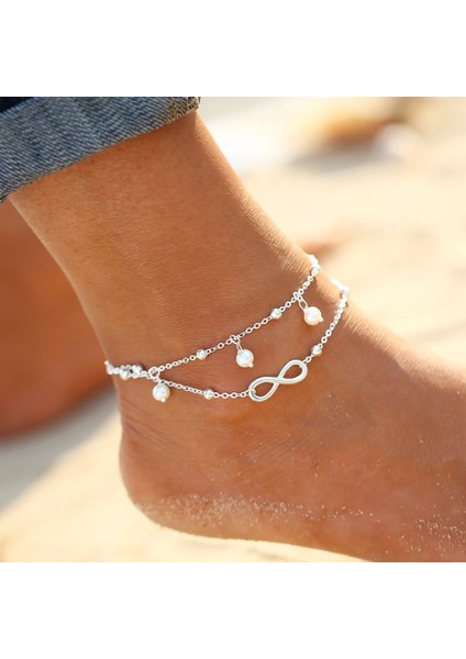 NO.60048 Beden Et Vintage Boho Halhal Altın Renk Link Zinciri Yıldız Yıldırım Ay Boncuk Bilezikler Ayak Bileği Kadın Takı (Yurt Dışından)